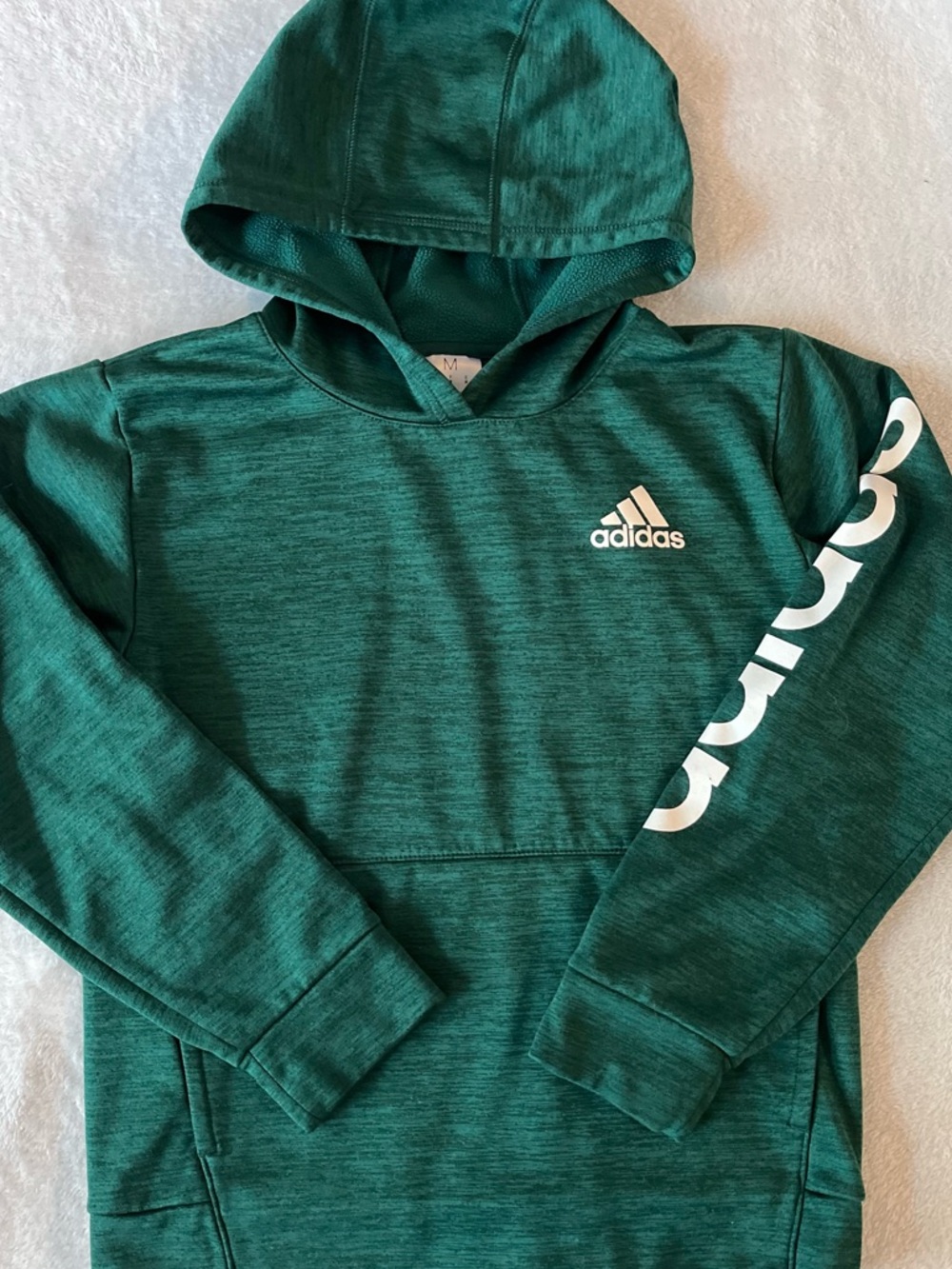 adidas Green Hooded Pullover with White Logo Sleeve Print